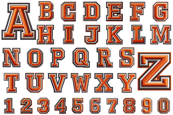 Orange Black Varsity Embroidery Alphabet